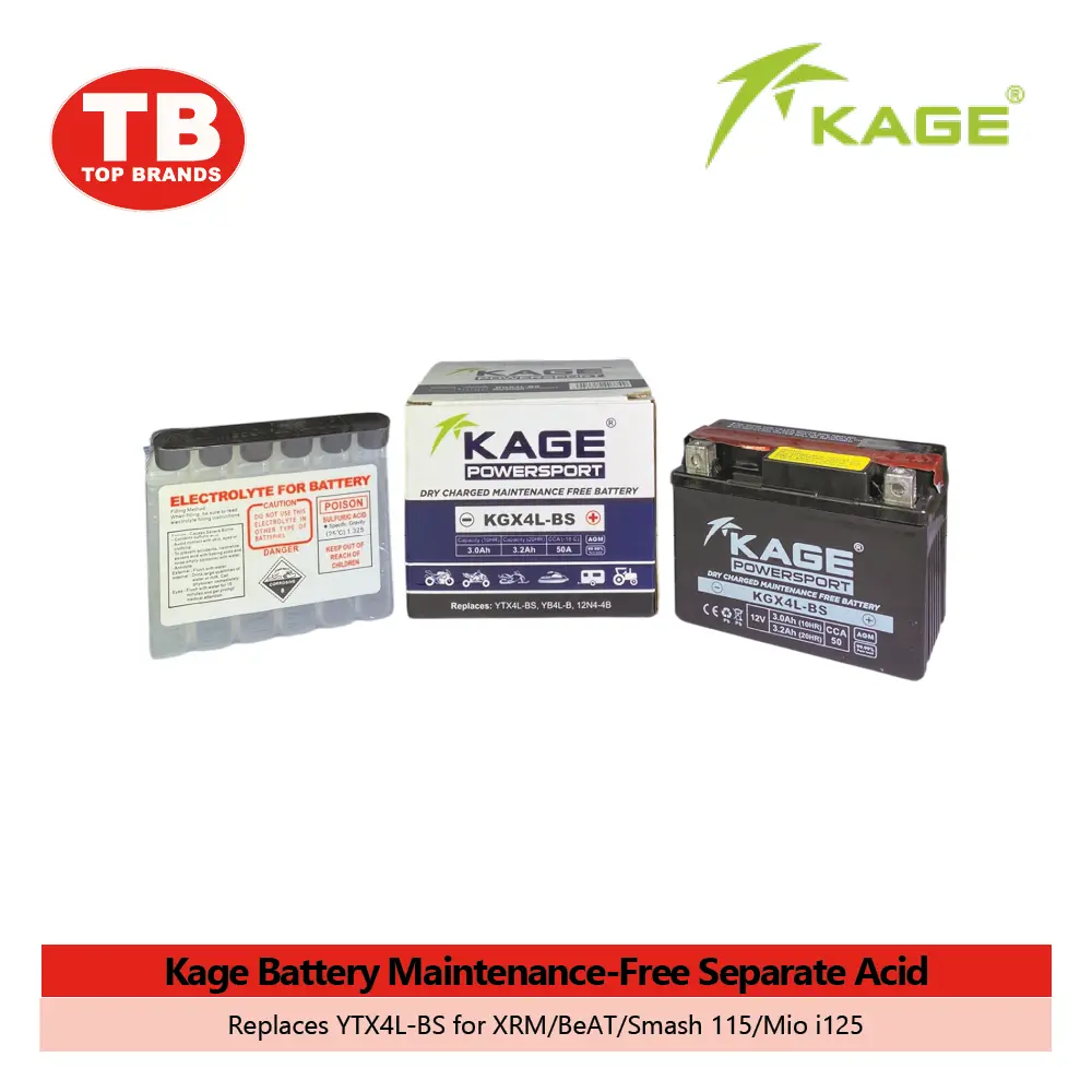 BATTERY MF SEP. ACID / YTX4L-BS XRM/BEAT/SMASH115/MIO I125 (2024) / KAGE (10PCS/BOX) - FMV - LZD 