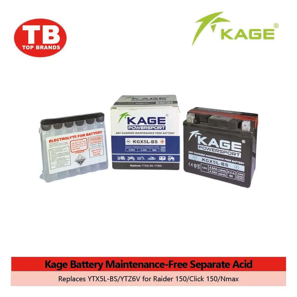 BATTERY MF SEP. ACID / KGX5L-BS (Replaces YTX5L-BS / YTZ6S) RAIDER150/CLICK150 / KAGE - LZD